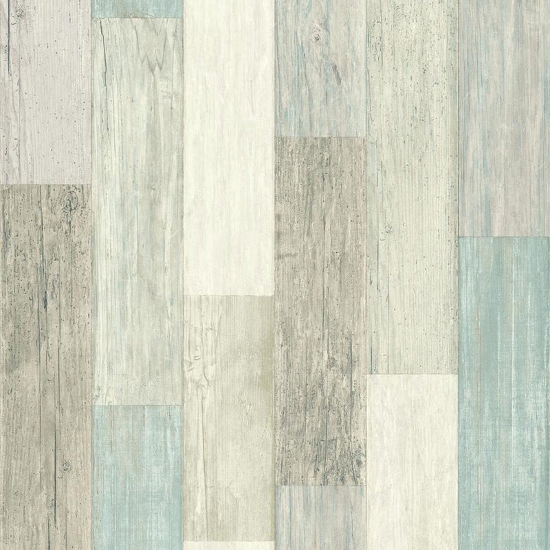 RoomMates RMK10840WP Coastal Weathered Plank Blue and Tan Peel and Stick Wallpaper 20.5" x 16.5 feet - Image 1